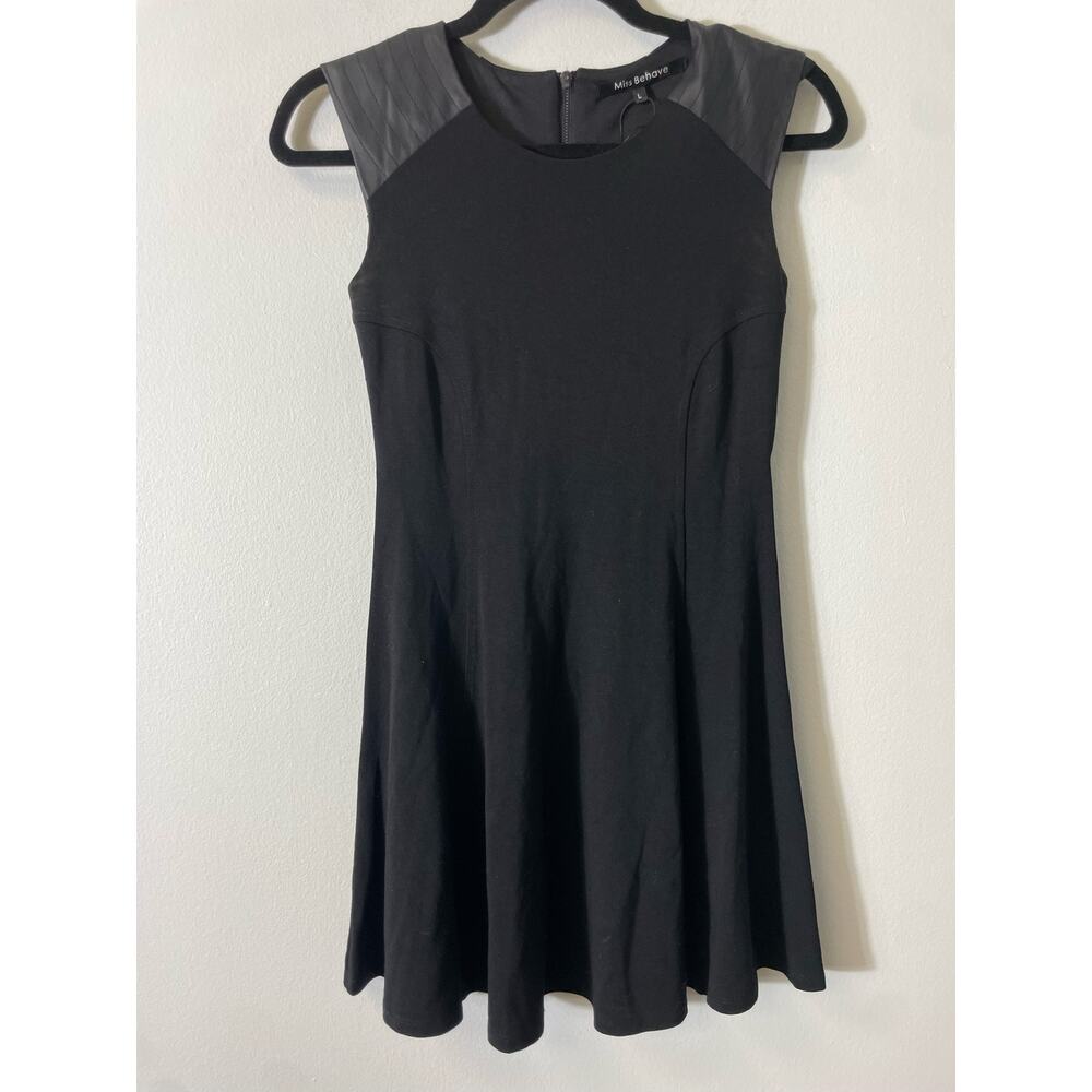 Miss Behave Girls Black Faux Leather Shoulder Dress Sz L